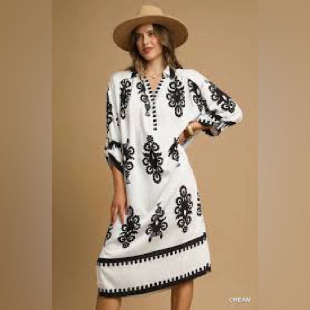 Umgee Monochrome Patterned Midi Dress